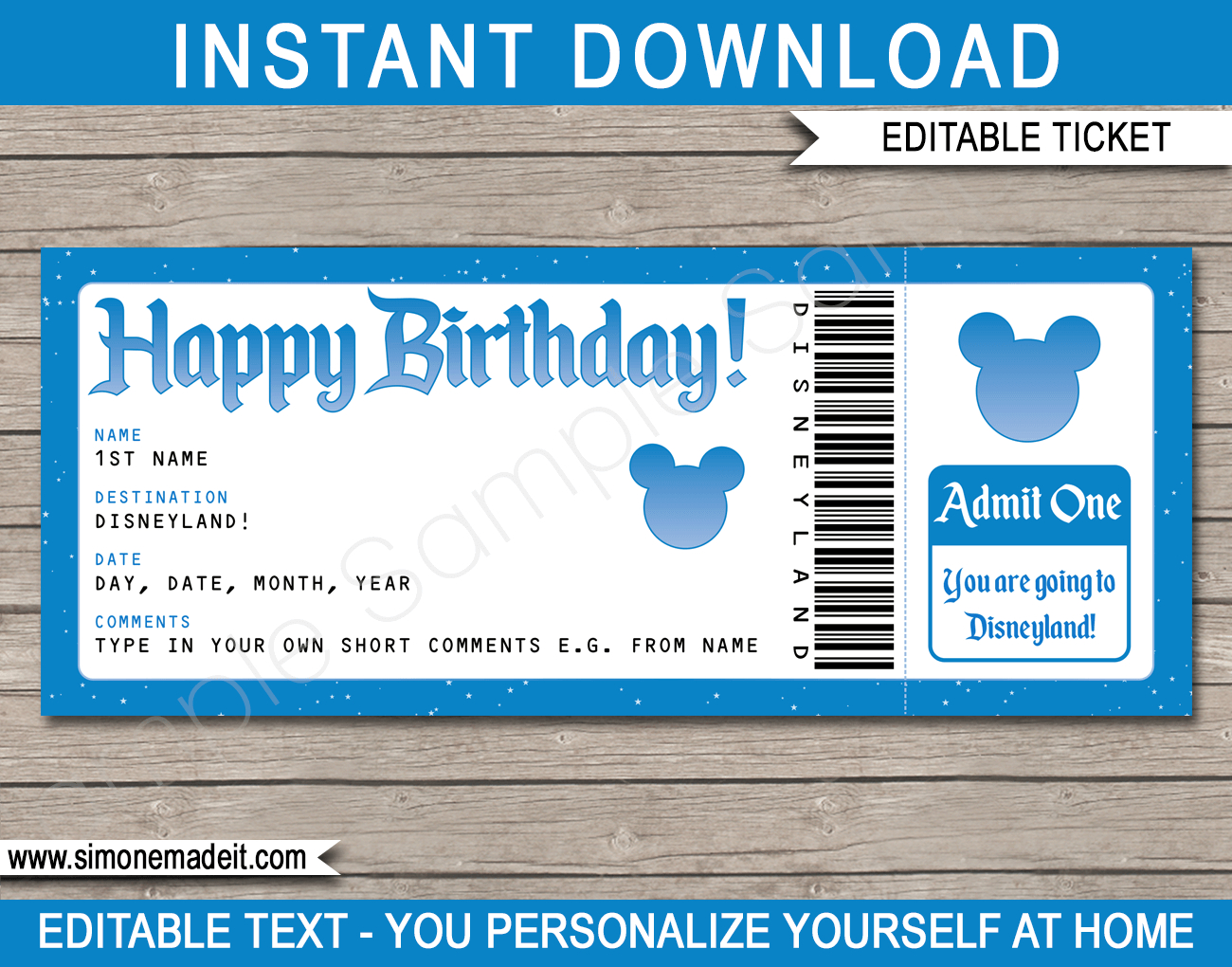 Birthday Surprise Trip To Disneyland Ticket Template | Disney Trip within Free Printable Disney Ticket Template
