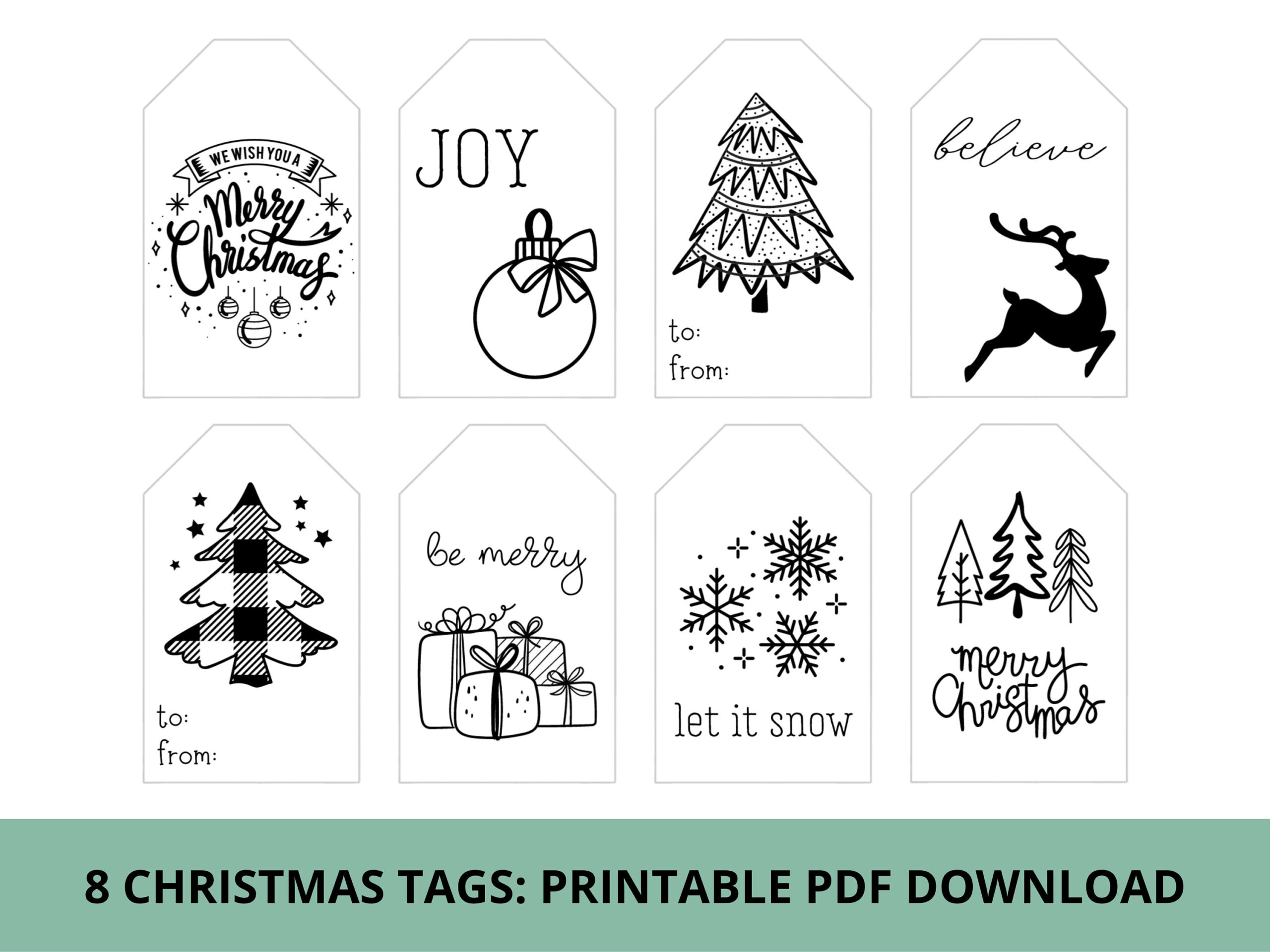 Black And White Christmas Gift Tags &amp;amp; Treat Tags | Printable Pdf for Simple Printable Christmas Tags Black And White