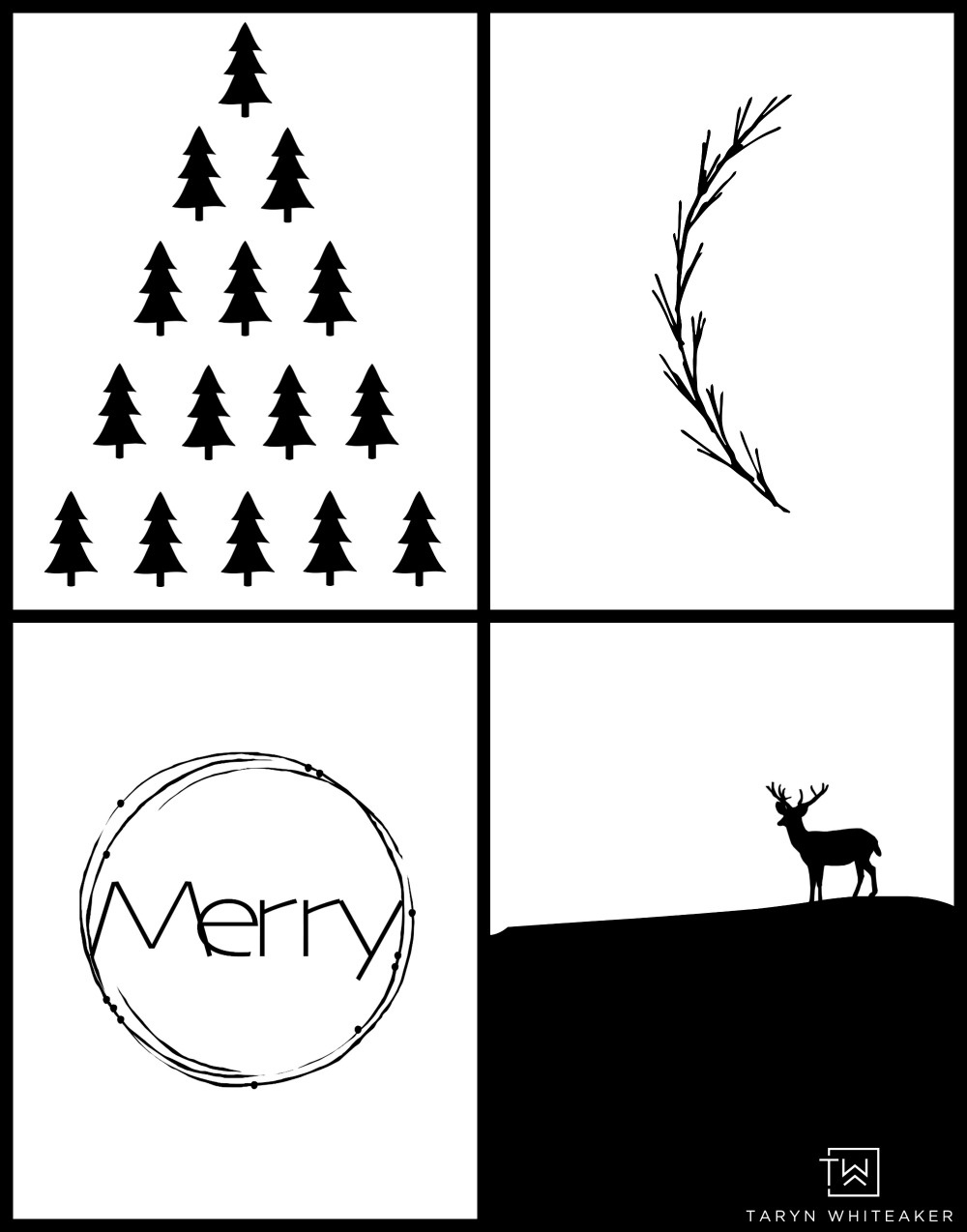 Black And White Modern Christmas Printables - Taryn Whiteaker Designs within Black and White Free Christmas Printable