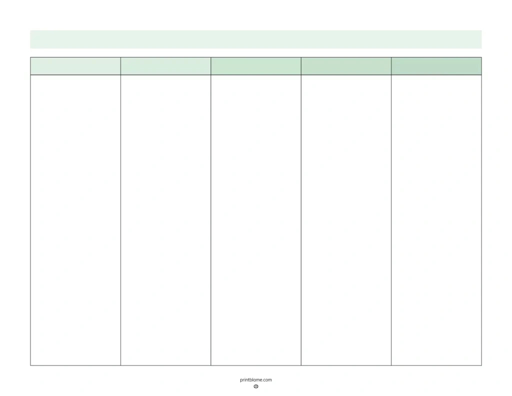 Blank 5 Column Chart Templates - Free 5 Column Tables Pdfs in 5 Column Chart Printable