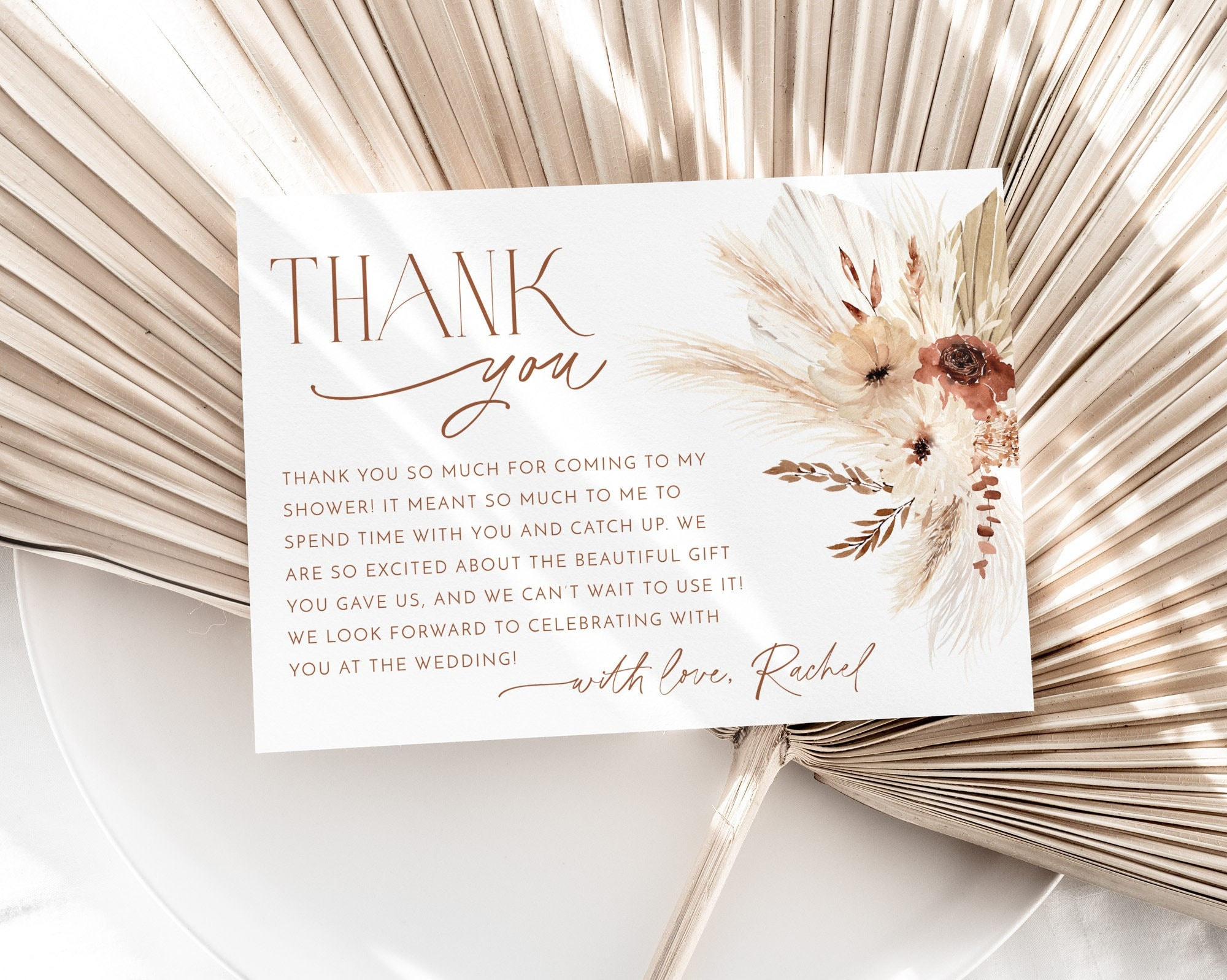 Boho Thank You Card Template, Printable Thank You Card Instant in Thank You Cards Bridal Shower Printable