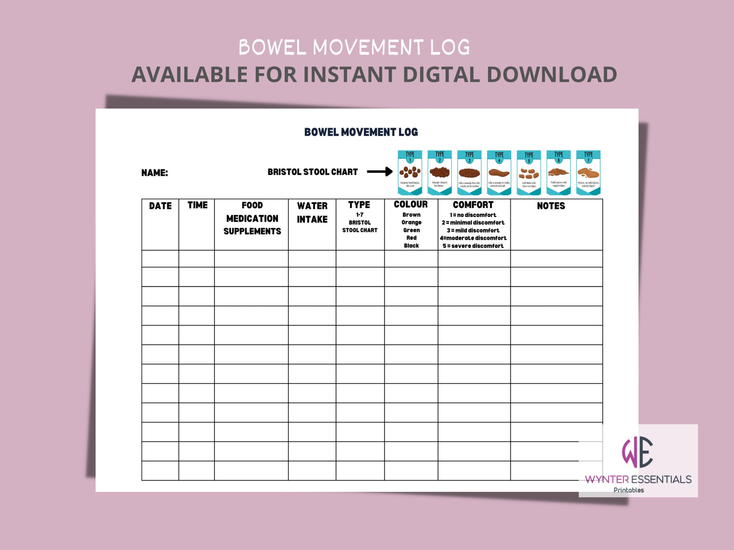 Bowel Movement Log Bowel Log Sheet Ibs Tracker Food Sensitivity for Bowel Movement Chart Printable