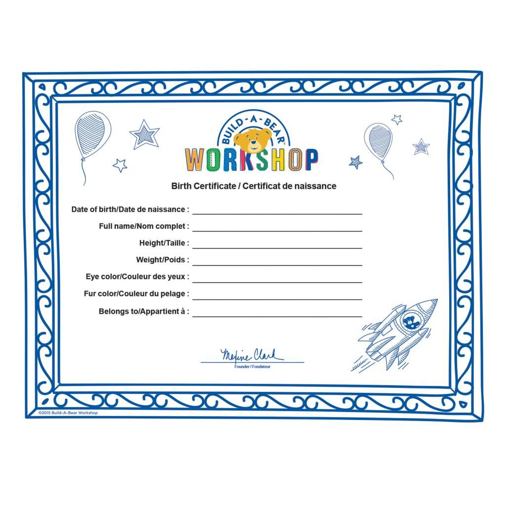 Build A Bear Birth Certificate throughout Free Printable Build A Bear Birth Certificate Template