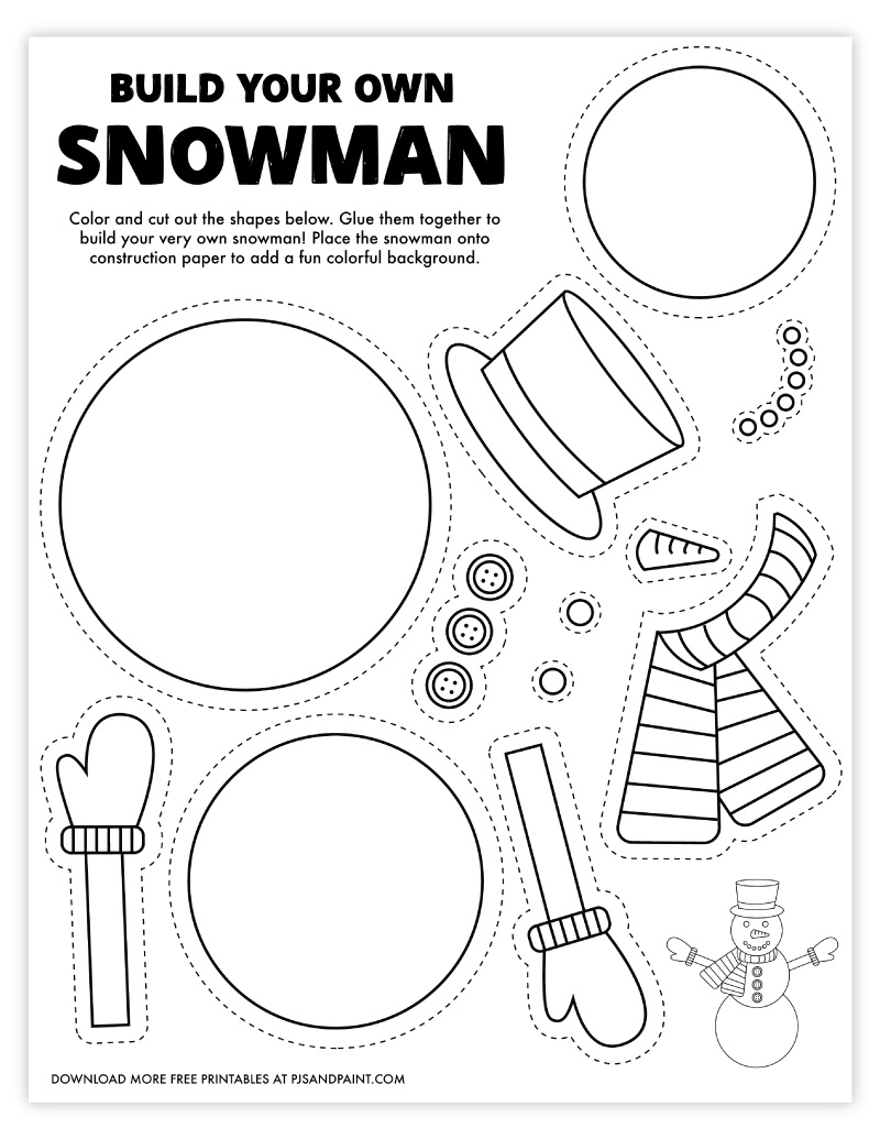 Build Your Own Snowman - Free Printable - Pjs And Paint with Printable Snowman Cutouts