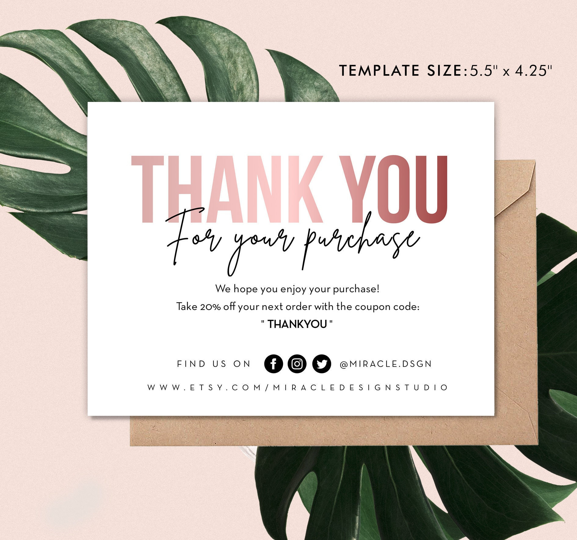 Business Thank You Card - Order Inserts Template - Instant Thank with regard to Thank You Card Design