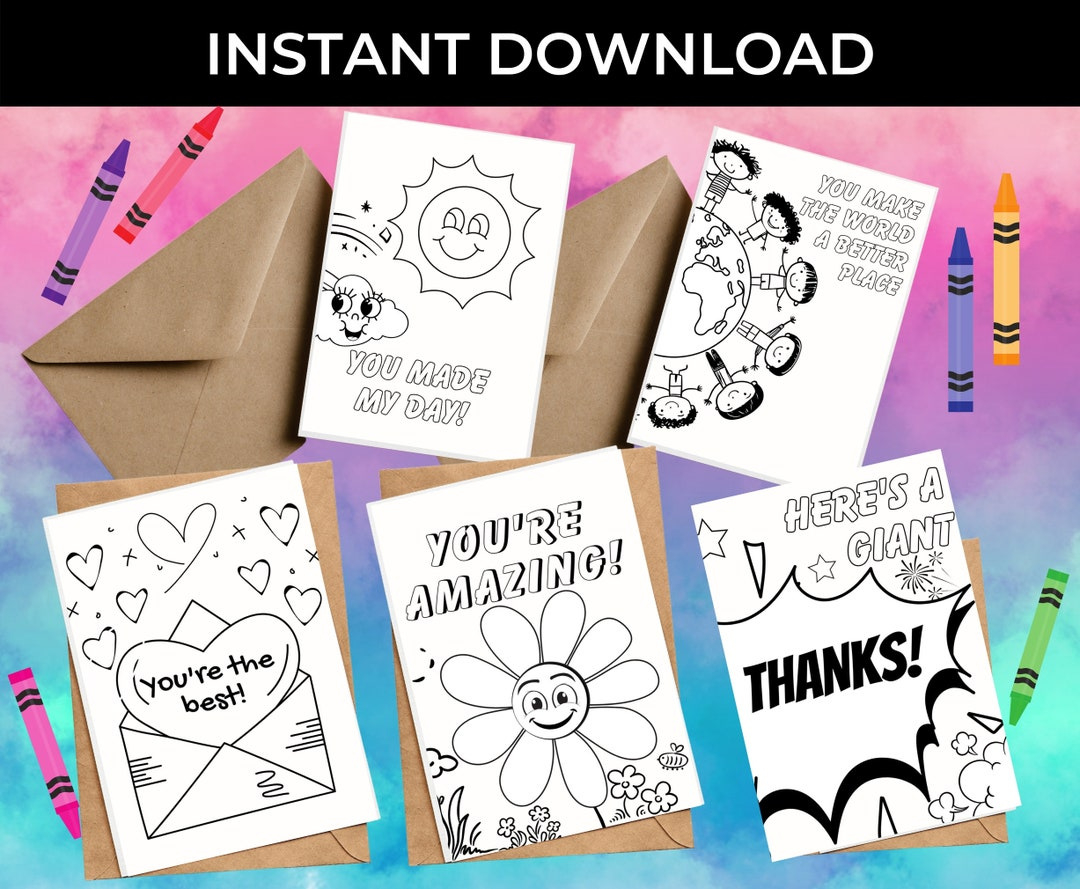 Buy 10-Pack Color-Me Thank You Cards For Kids Full Spread, Instant  Download, Printable Folded Thank You Card, Thank You Printable Card Online  In India for Printable Greeting Cards Kids Thank You