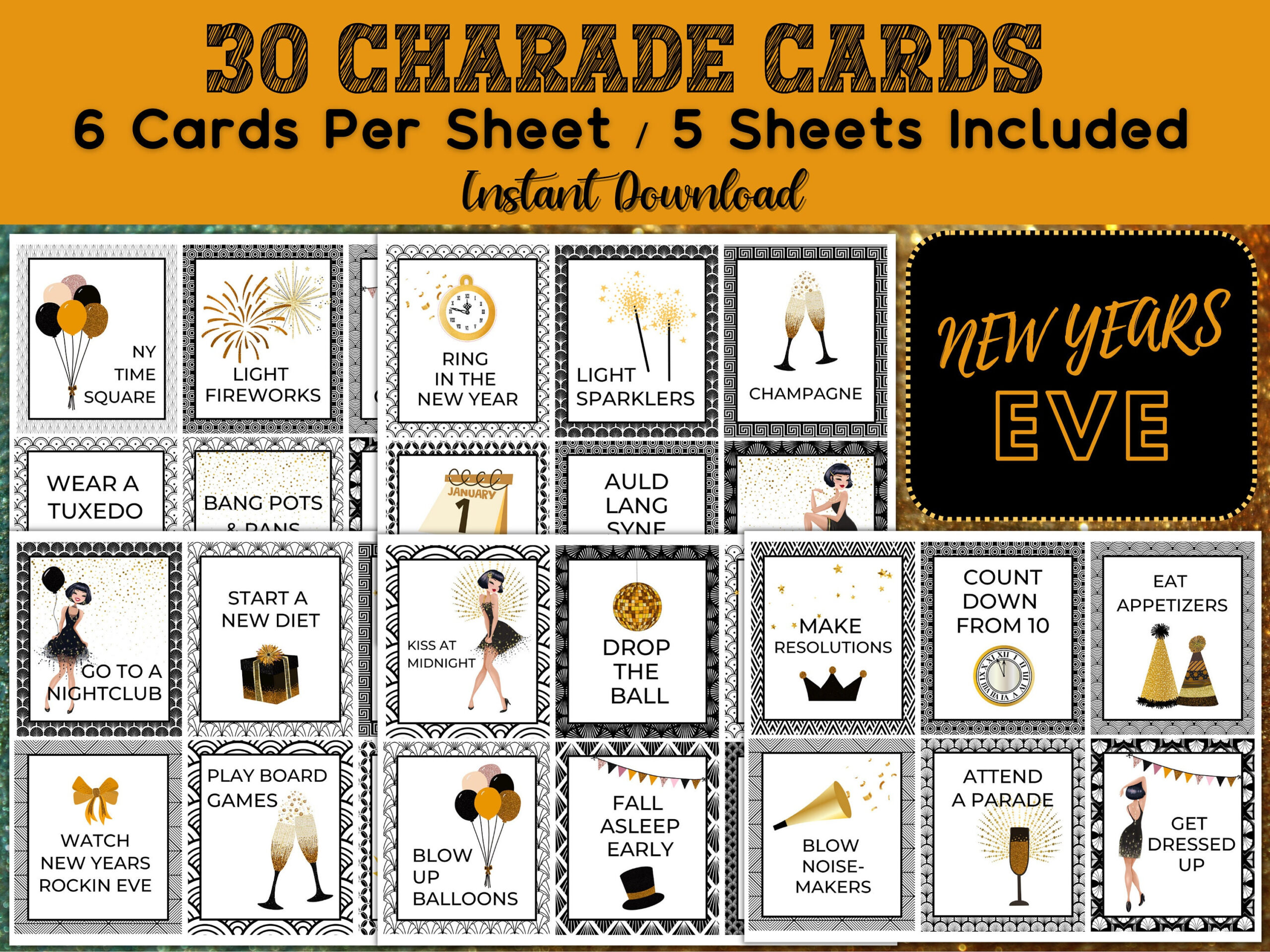 Buy Printable New Years Charades Game / Holiday Charades / New for New Years Charades Printable