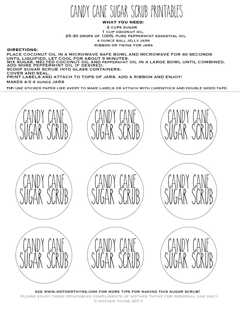 Candy Cane Sugar Scrub + Free Printable Labels - Mother Thyme intended for Free Printable Sugar Scrub Labels
