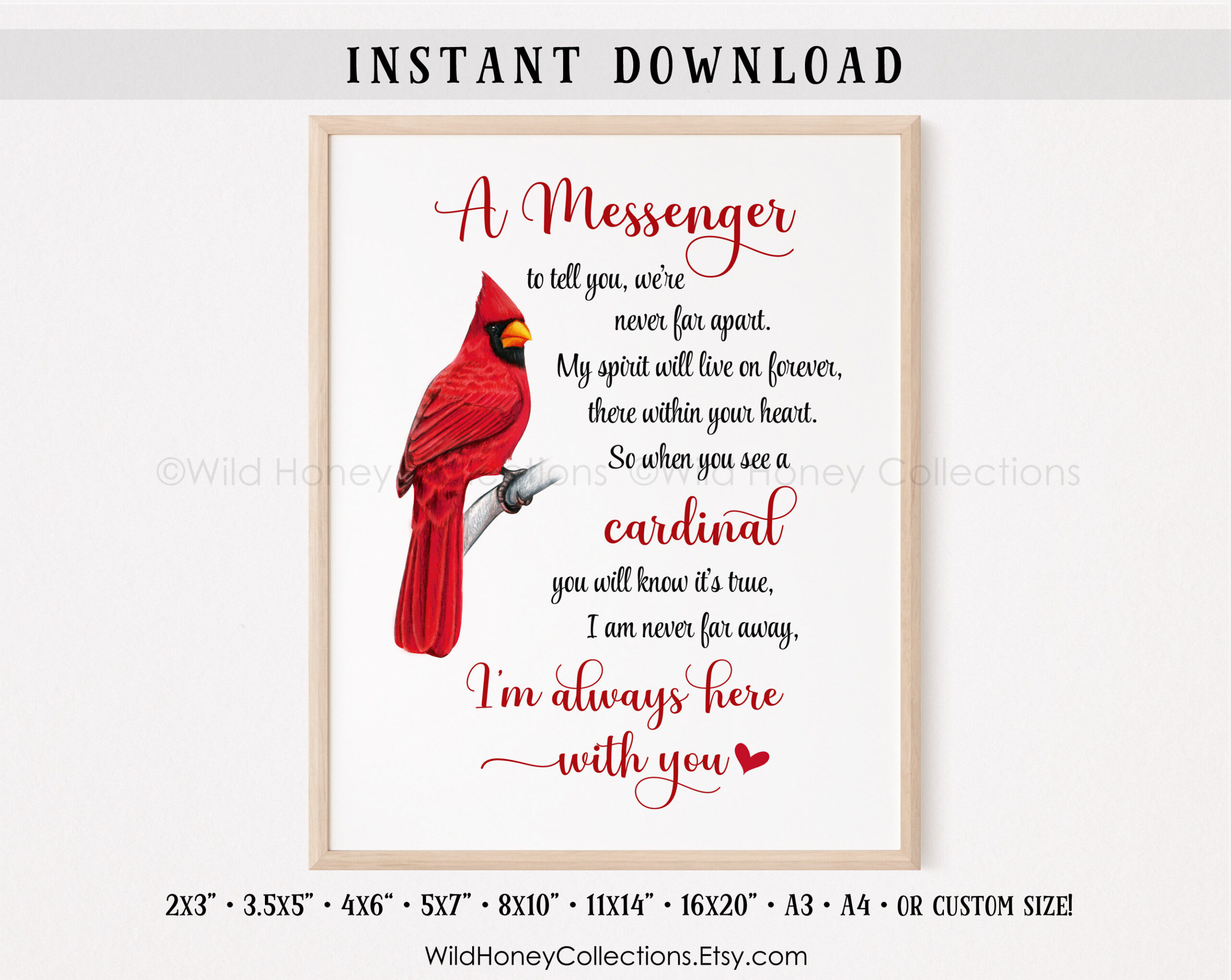 Cardinal Memorial Print: "I Am Always With You" Poem (Instant with regard to Free Printable Legend Of The Cardinal