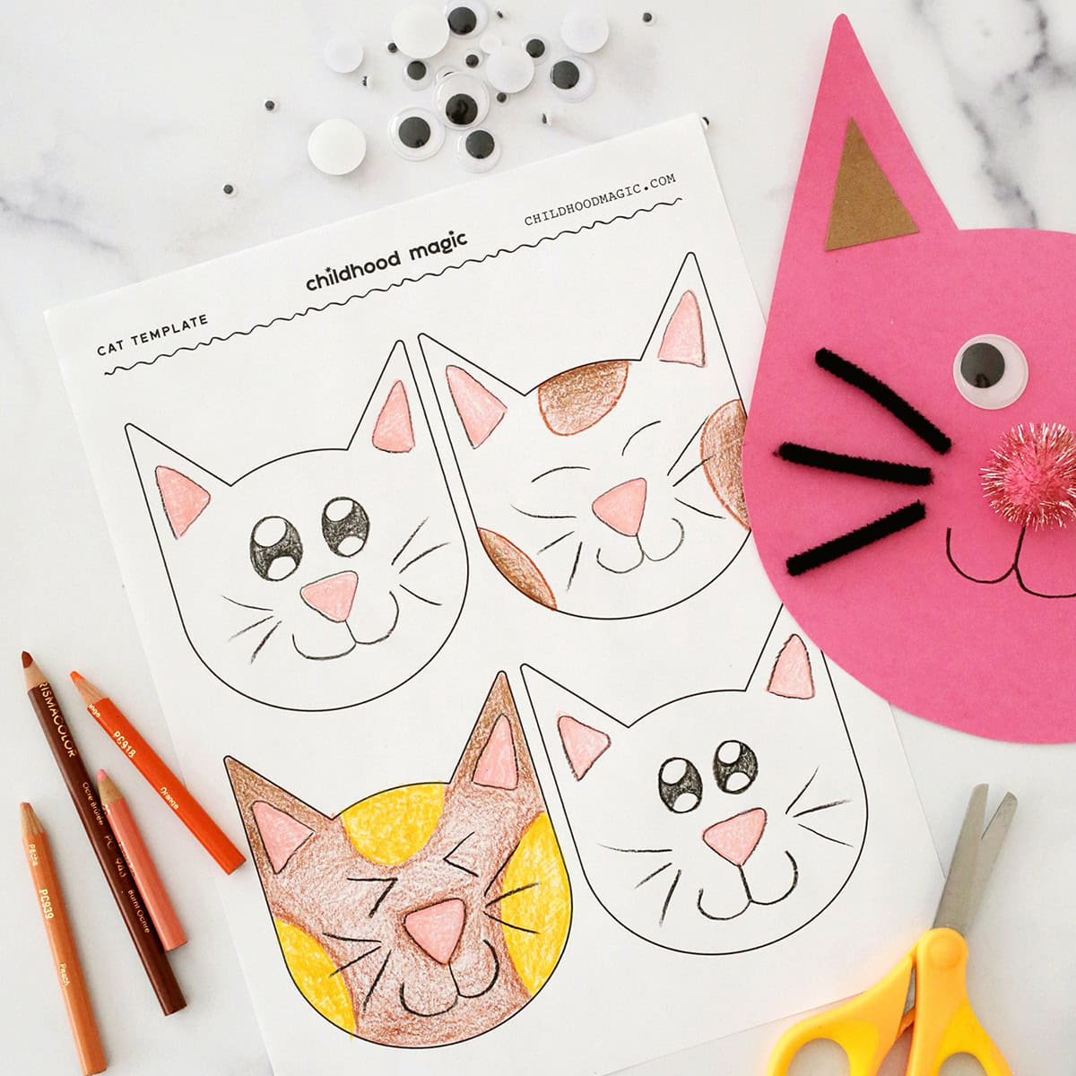 Cat Template- Printable Coloring Page - Childhood Magic within Free Printable Cat Face Template