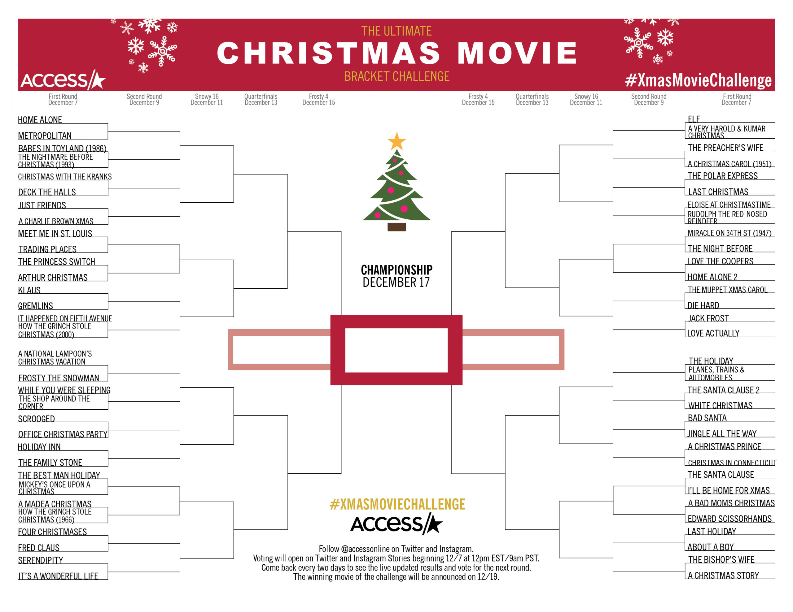 Celebrate The Holidays With The Ultimate Christmas Movie Bracket with Christmas Movie Bracket Printable
