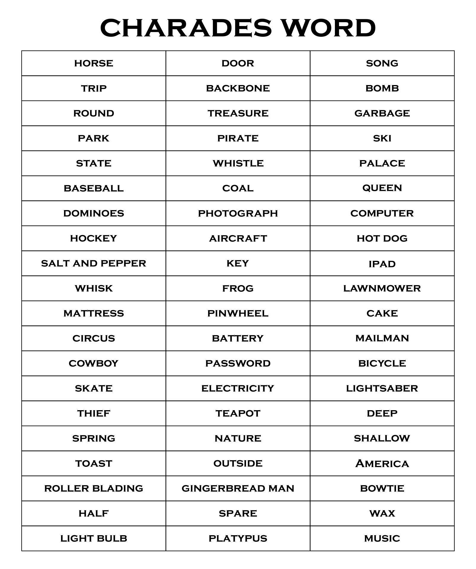 Charade Cards Printable - Printable Party Favors intended for Free Printable Charades Cards