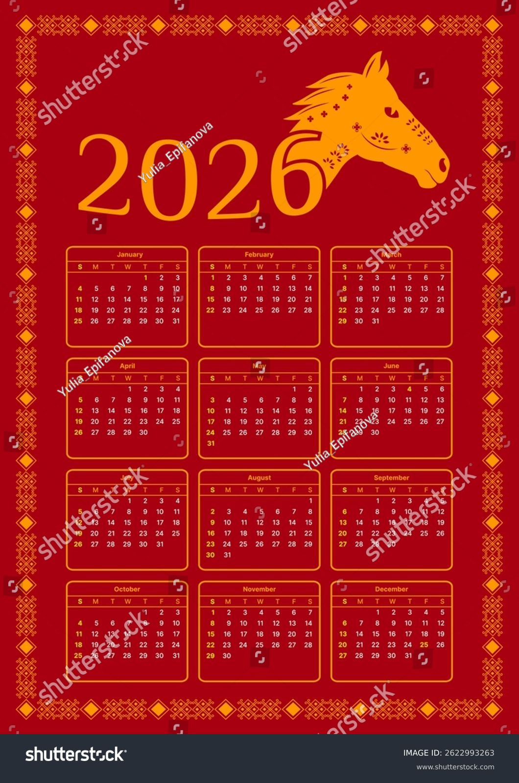 Chinese Calendar Template 2026 Chinese New Stock Vector (Royalty intended for Chinese New Year 2026 Calendar Printable