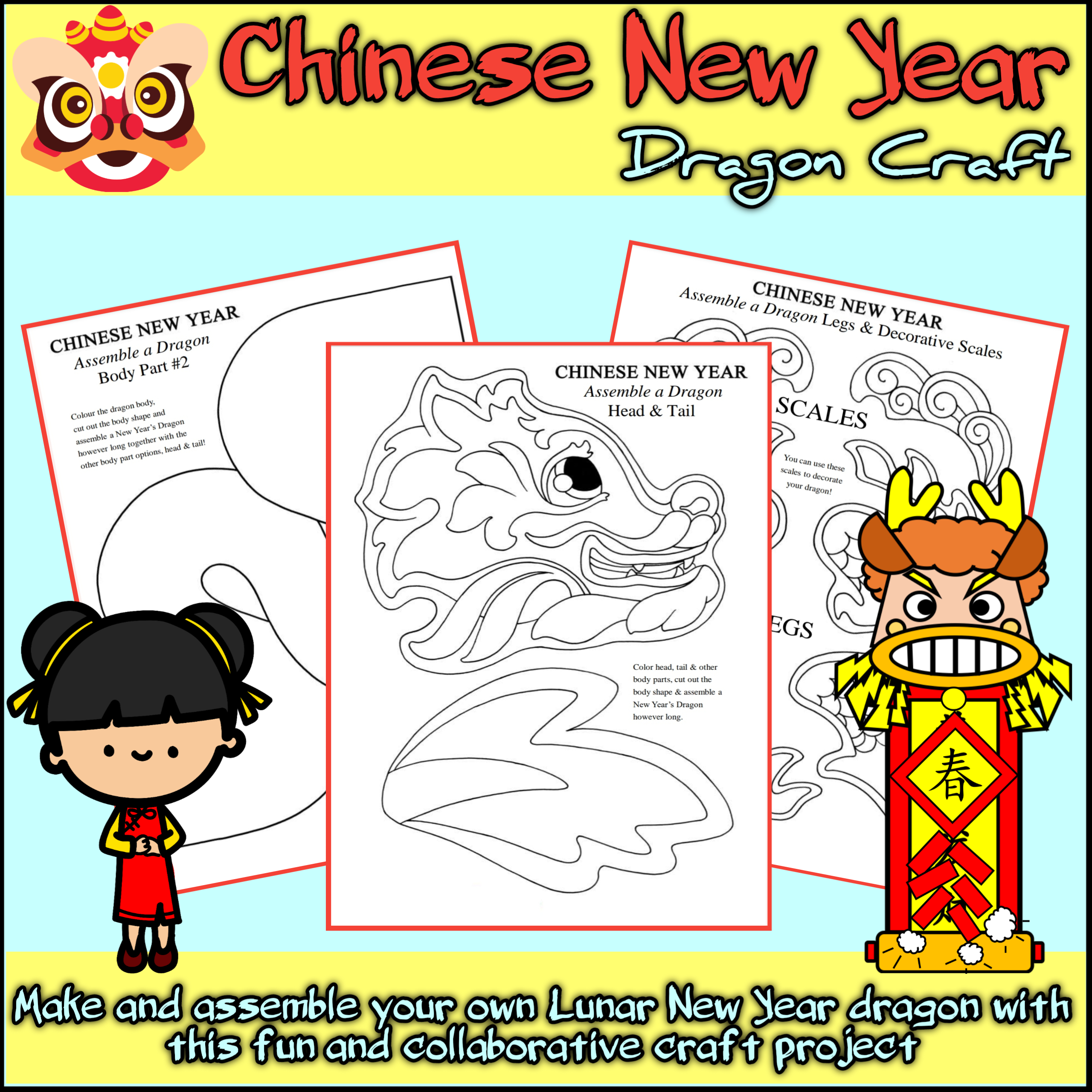 Chinese New Year 2024 Dragon Craft Activity - Lunar New Year The intended for Lunar New Year Dragon Craft Printable