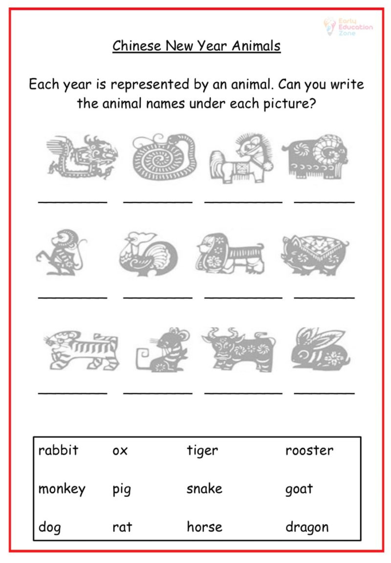 Chinese New Year Animals | Early Education Zone within Chinese New Year Animals Printables
