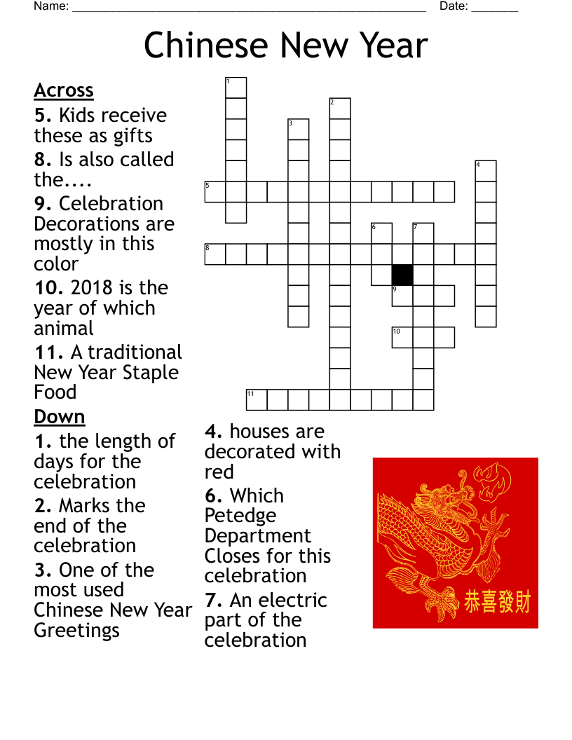 Chinese New Year Crossword - Wordmint for Chinese New Year Puzzles Printable