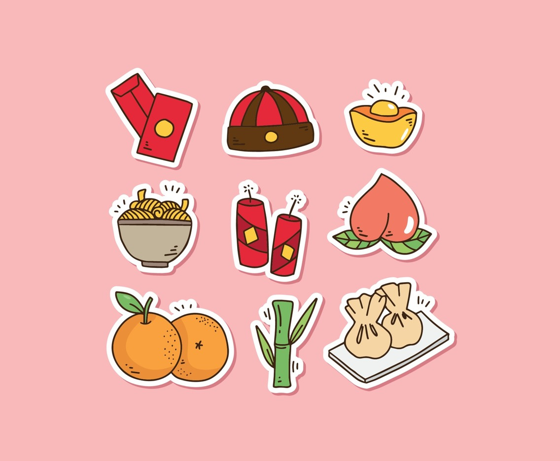 Chinese New Year Hand-Drawn Sticker Collection in Printable Chinese New Year Stickers