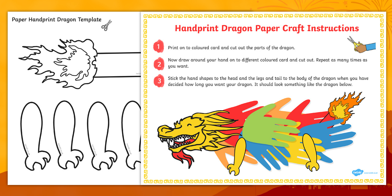 Chinese New Year Handprint Paper Dragon Craft inside Chinese New Year Dragon Craft Printable