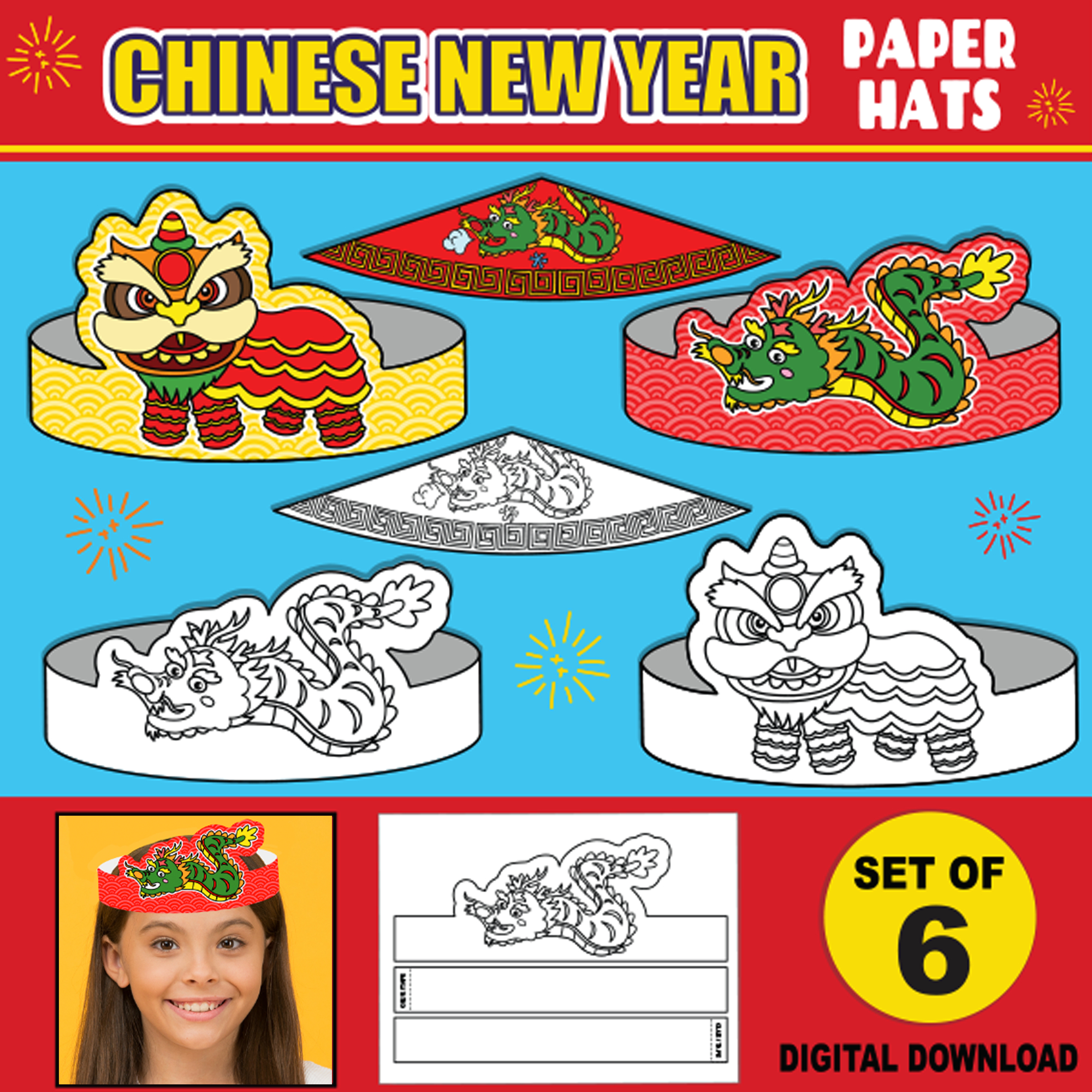 Chinese New Year Paper Crowns For Kids | Printable Lunar New Year with Chinese New Year Hat Printable