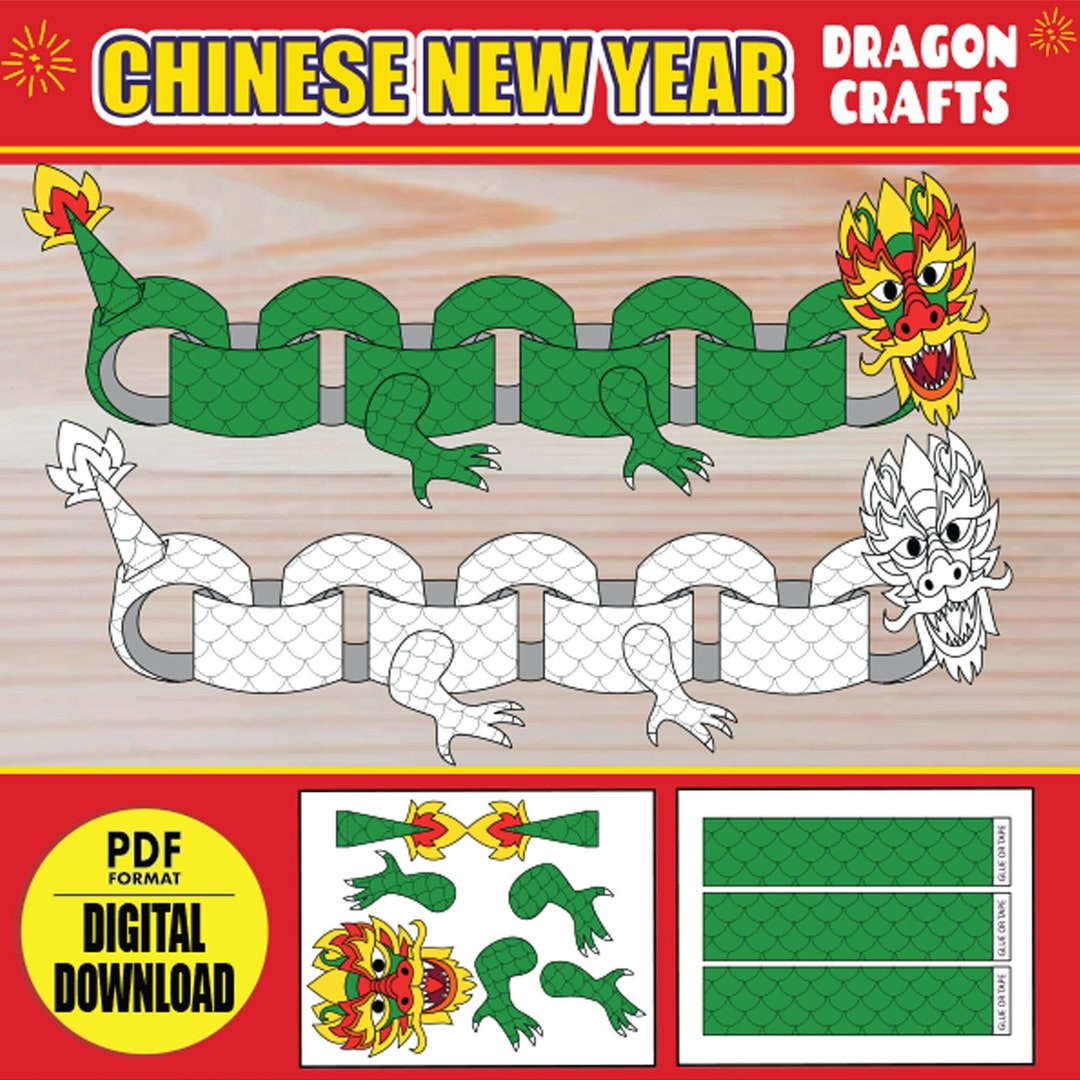 Chinese New Year Paper Dragon | Printable Lunar New Year Diy for Chinese New Year Crafts Printable