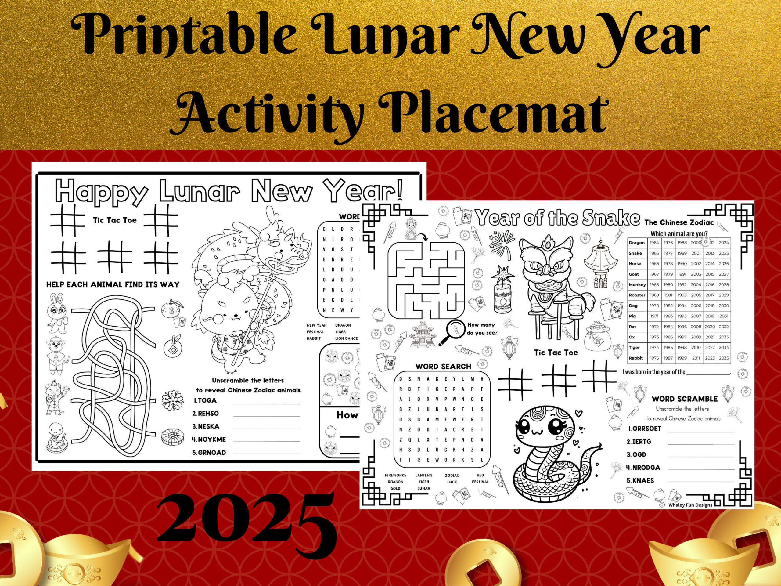 Chinese New Year Printable Activity Placemat - Etsy pertaining to Chinese New Year Placemats Printable