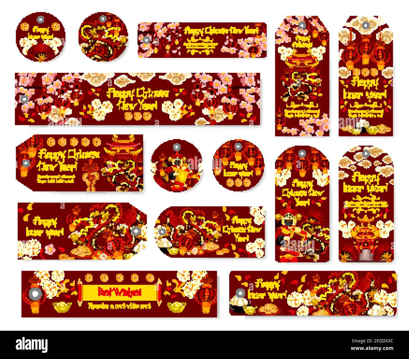 Chinese New Year Tag And Asian Spring Festival Gift Label Set. God in Free Printable Chinese New Year Gift Tags