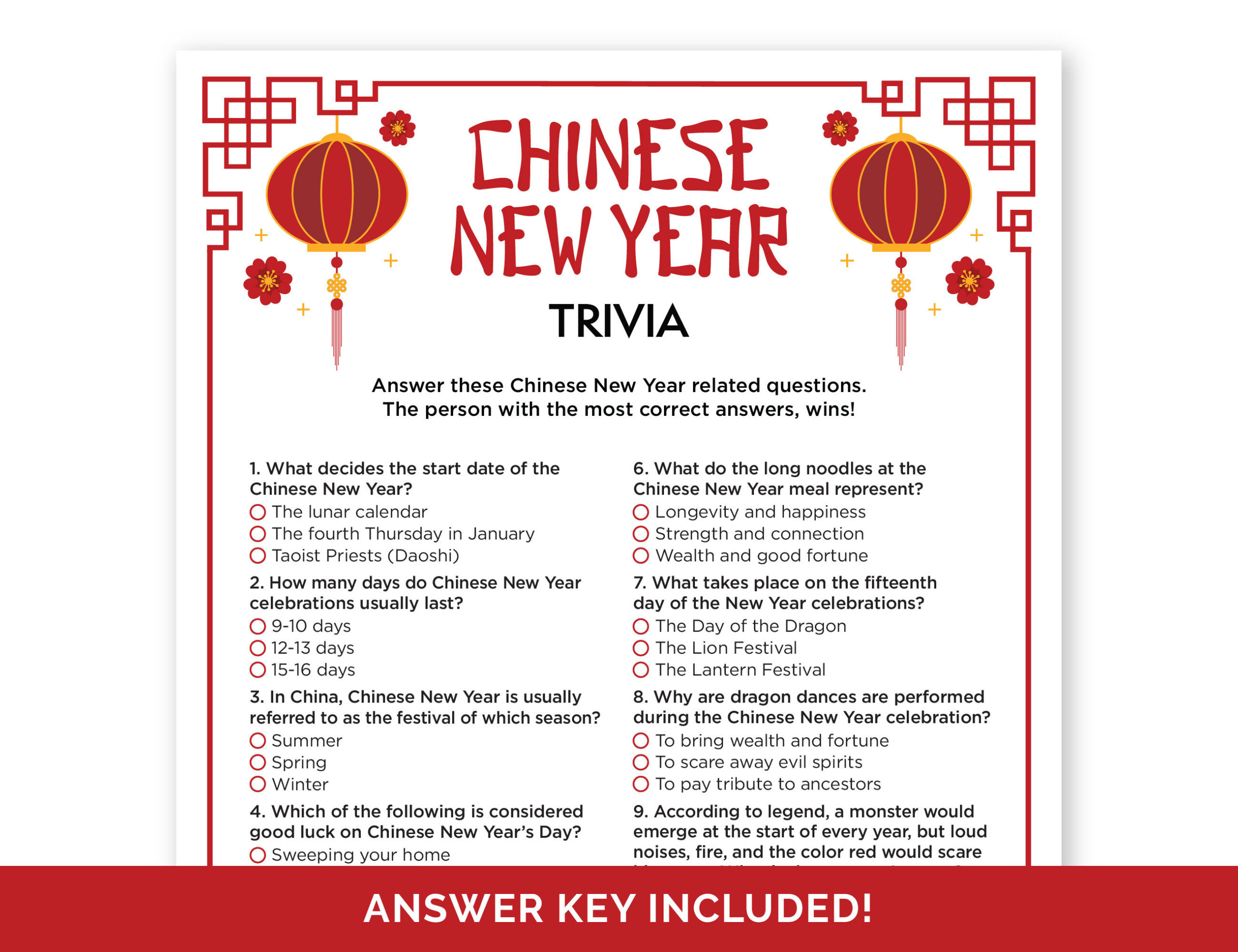 Chinese New Year Trivia Game, Printable Quiz For A Family Or inside Chinese New Year Trivia Printable