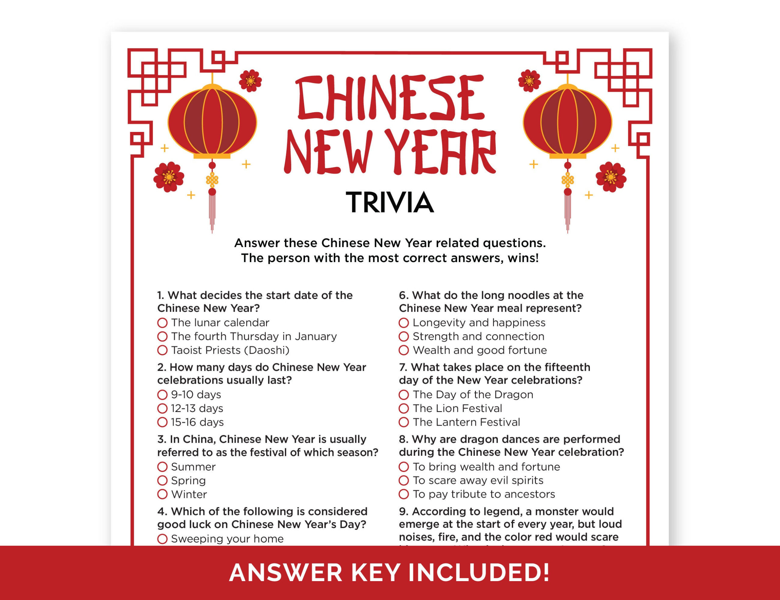 Chinese New Year Trivia Game, Printable Quiz For A Family Or with regard to Chinese New Year Trivia Questions And Answers Printable