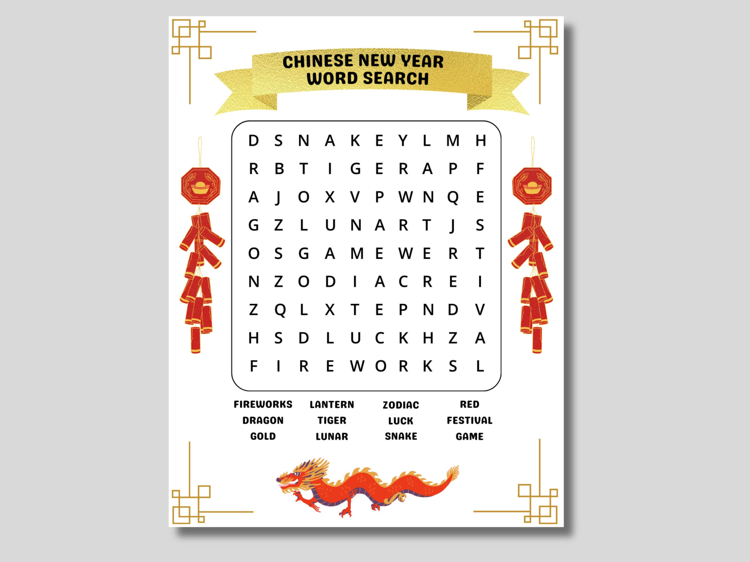 Chinese New Year Word Search: Kids Activity (Pdf Digital Download pertaining to Chinese New Year Puzzles Printable