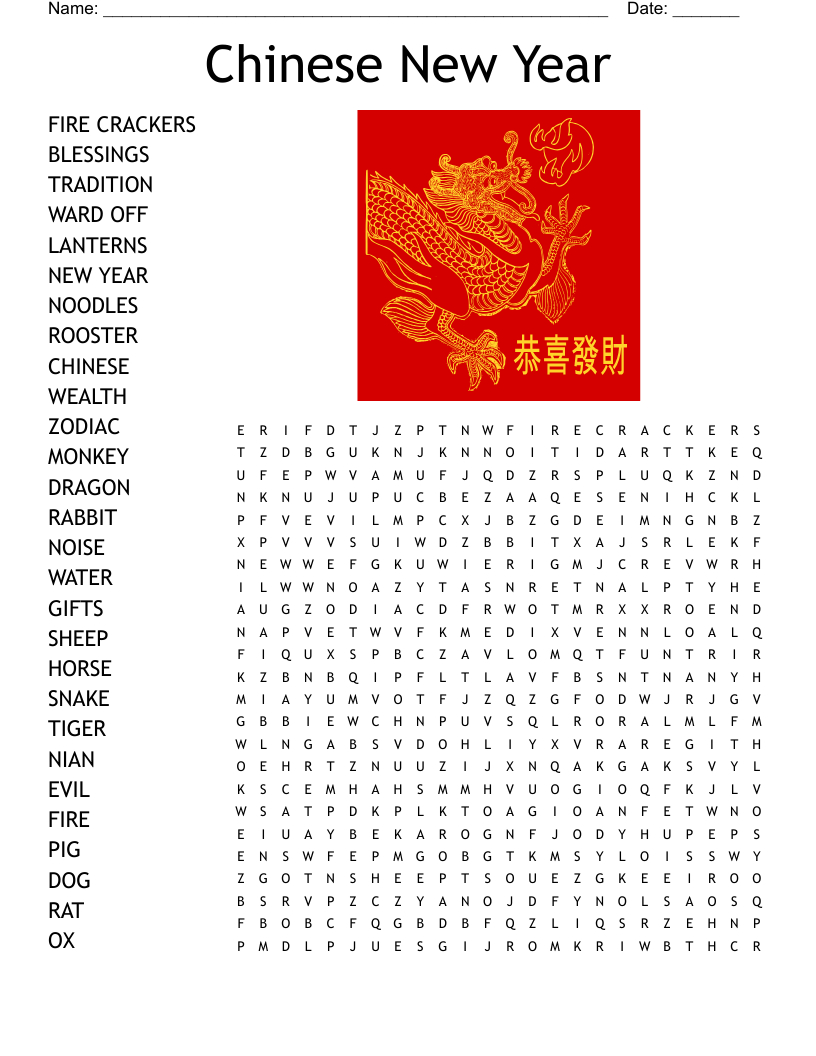 Chinese New Year Word Search - Wordmint for Chinese New Year Puzzles Printable