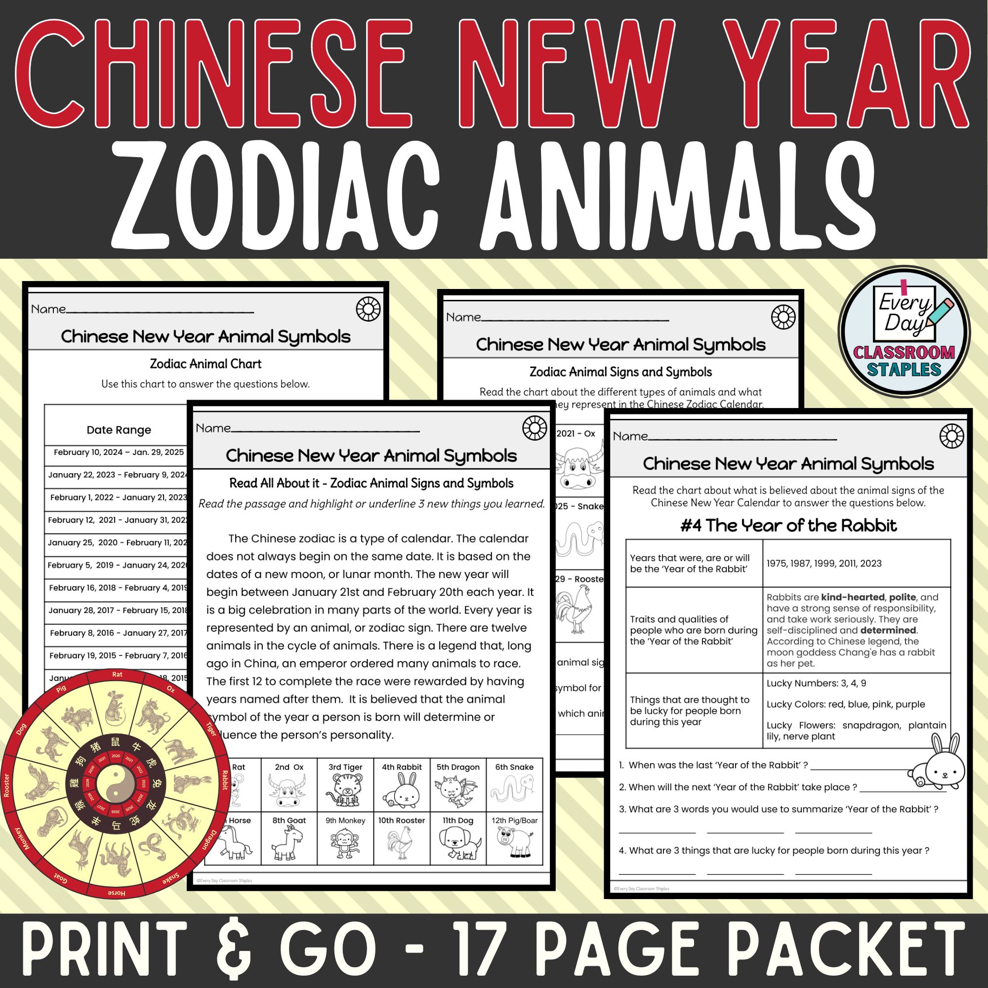 Chinese New Year Zodiac Animal Printable Activities Learn About throughout Chinese New Year Animal Chart Printable