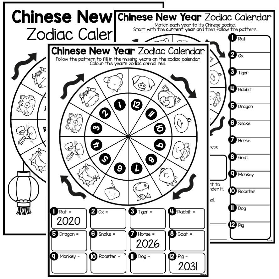 Chinese New Year: Zodiac Calendar Worksheets - Top Teacher regarding Chinese New Year Zodiac Calendar Printable