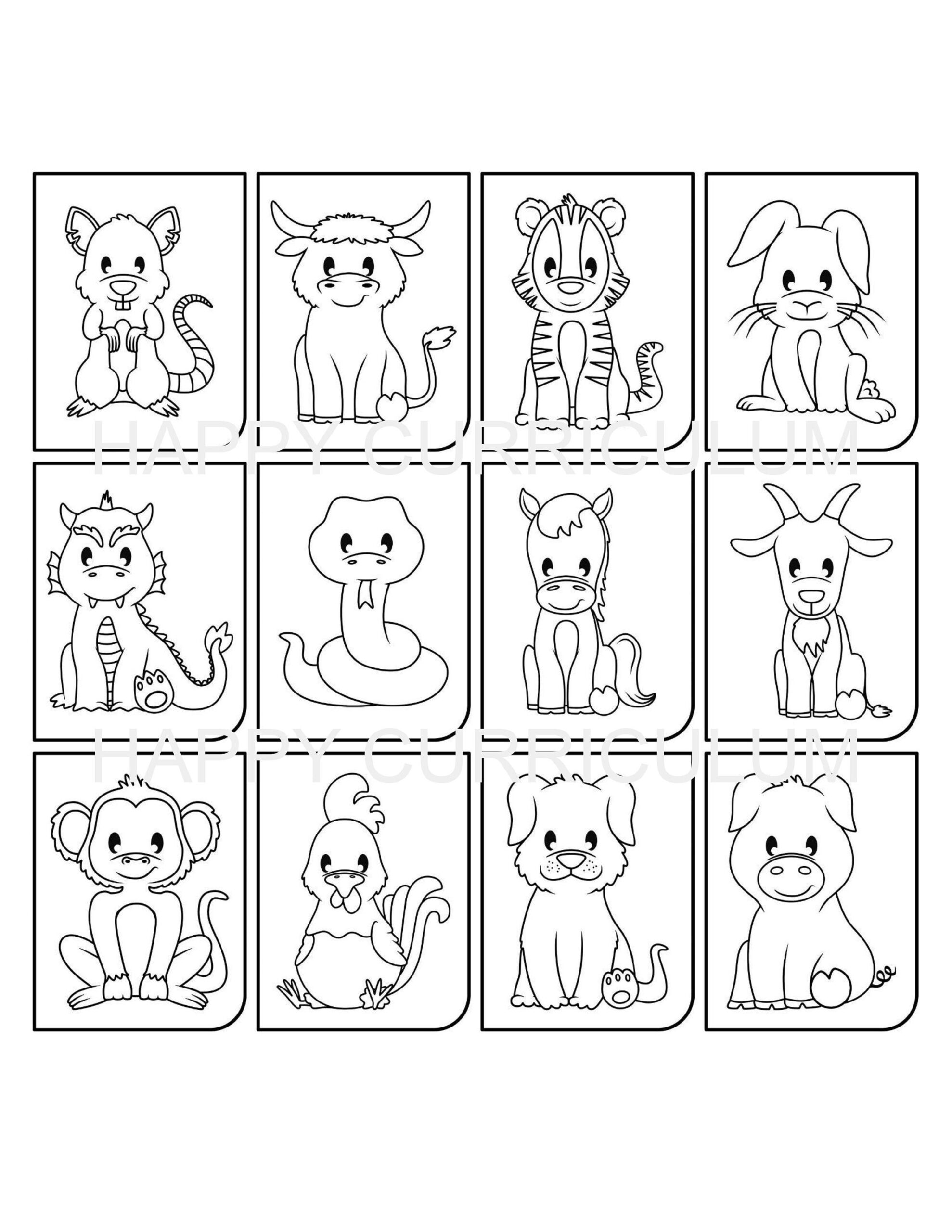 Chinese Zodiac Animals Coloring Pages - Etsy for Chinese New Year Zodiac Animal Printables
