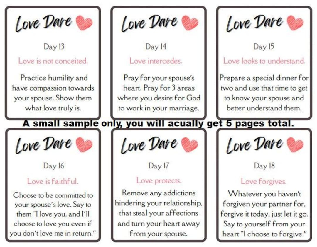 Christian Marriage Love Dare: 30 Day Challenge Cards (Digital Printable) - Etsy in Printable 40 Day Love Dare Challenge