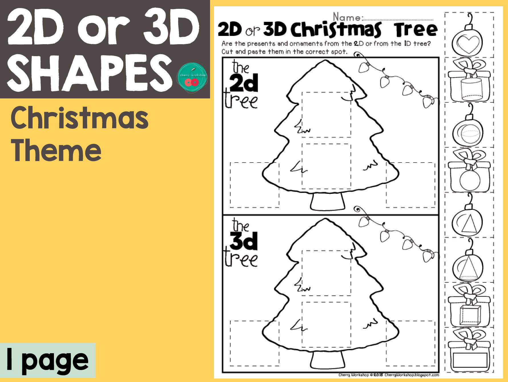Christmas 2D Or 3D Shapes within Christmas Shape Worksheets Printable
