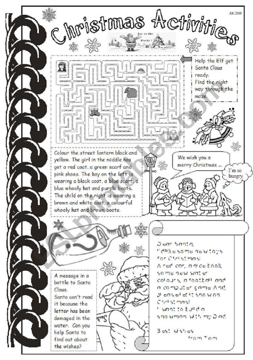 Christmas Activities - Esl Worksheetmarylin within Christmas Worksheets For Esl Adults