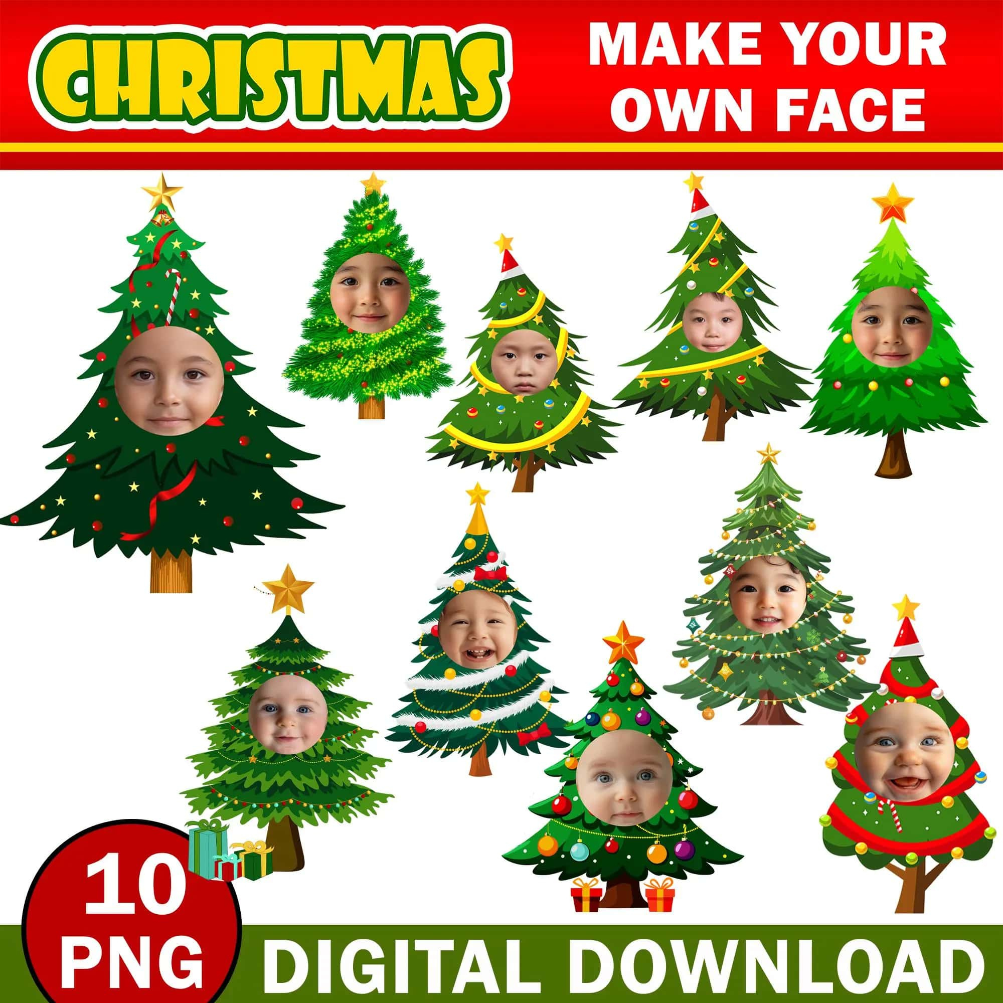 Christmas Add Your Own Photo Face in Christmas Tree Face Printable