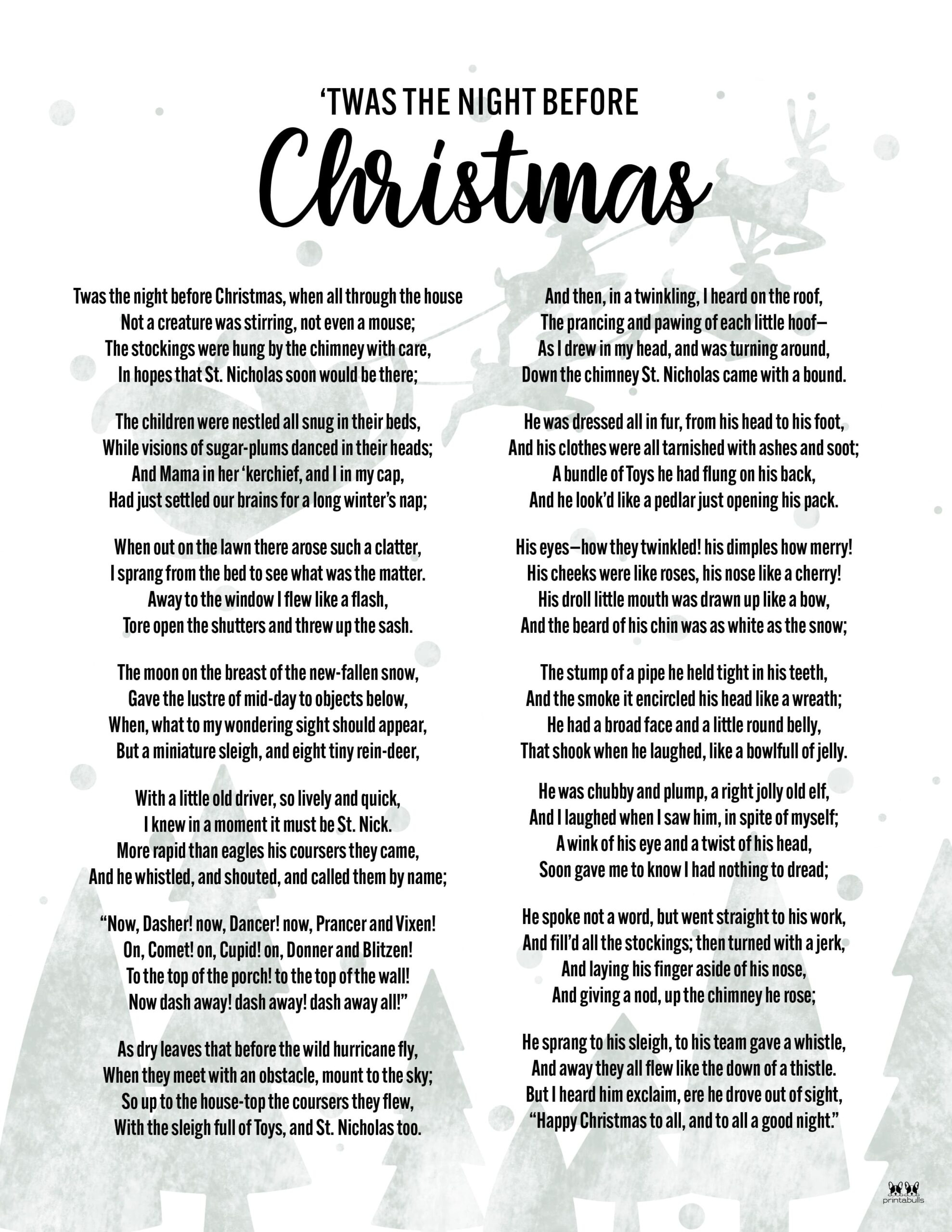 Christmas Advent Calendar 39;Twas The Night Before Christmas' Poem intended for Printable Poem Twas The Night Before Christmas