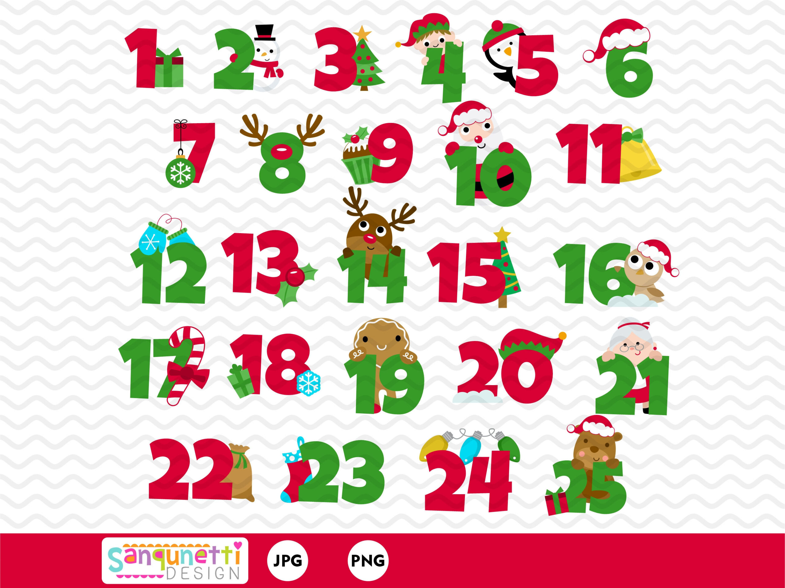 Christmas Advent Calendar Numbers Clipart (Png &amp;amp; Jpg) - Etsy Canada throughout Christmas Numbers 1-25 Printable