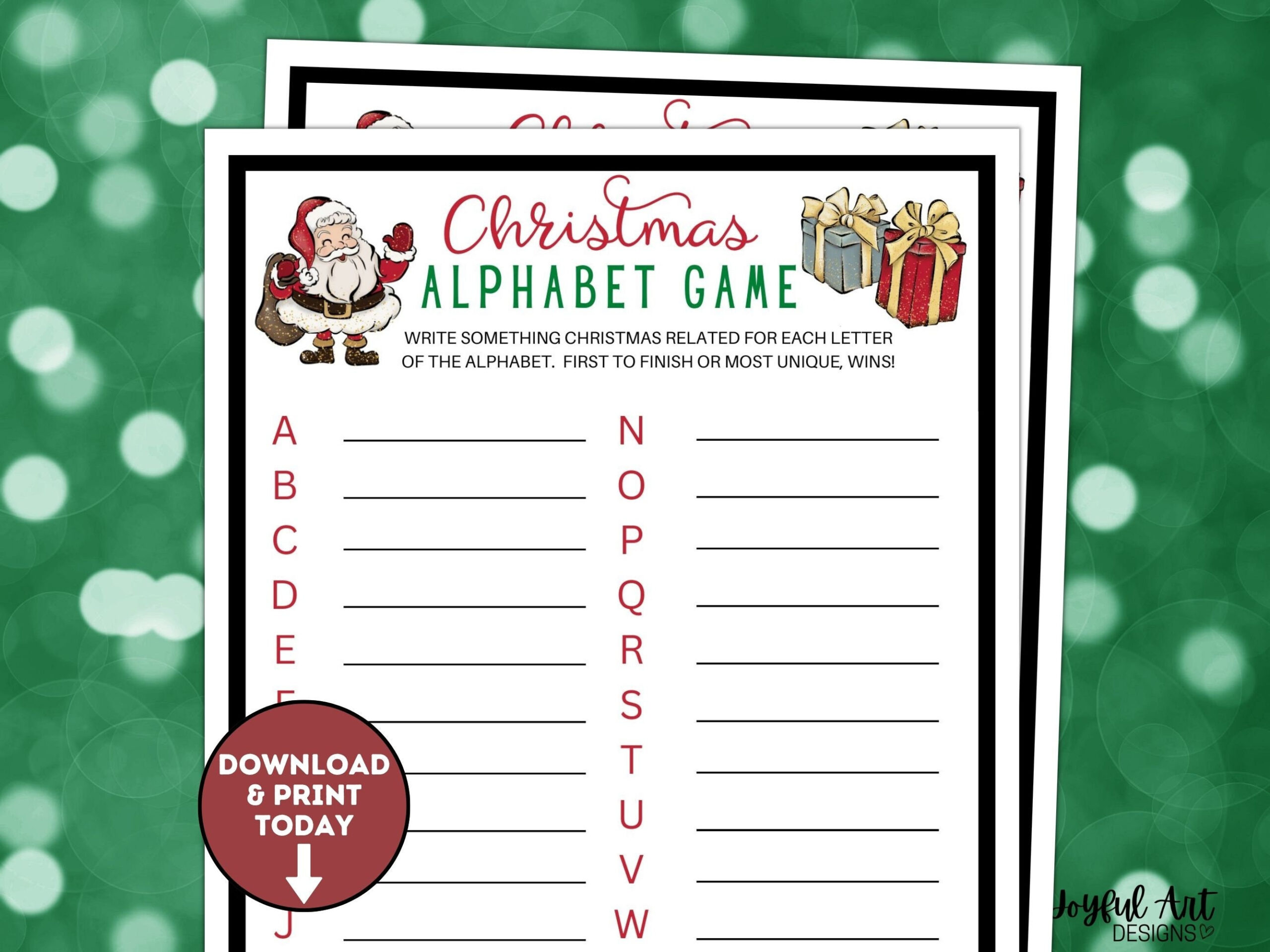 Christmas Alphabet Game / Christmas A-Z List / Christmas Party in Christmas Alphabet Game Printable