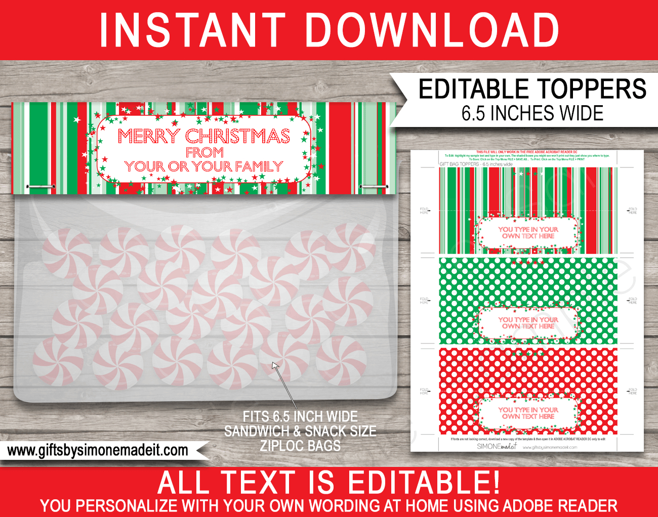 Christmas Bag Toppers (Patterns) - 6.5 Inch Wide regarding Christmas Treat Bag Toppers Printable