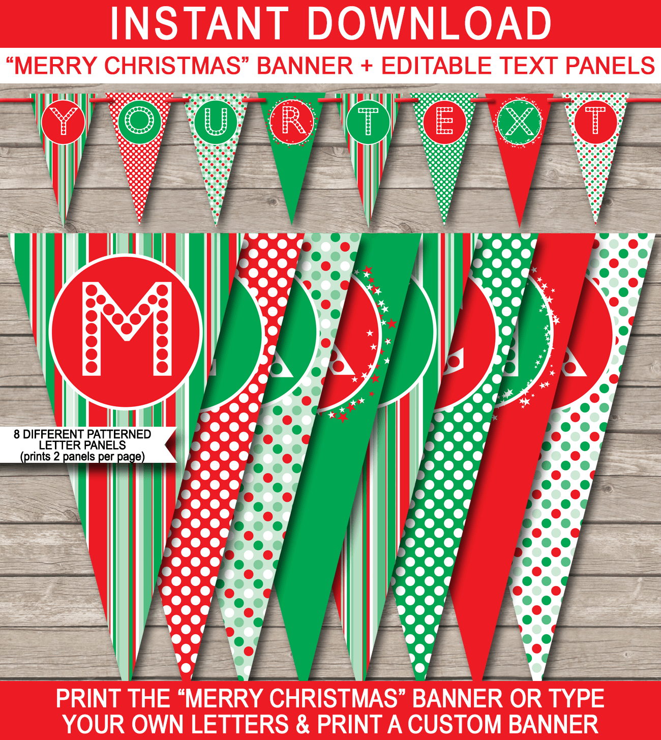 Christmas Banner Template - Red &amp;amp; Green for Christmas Bunting Free Printable