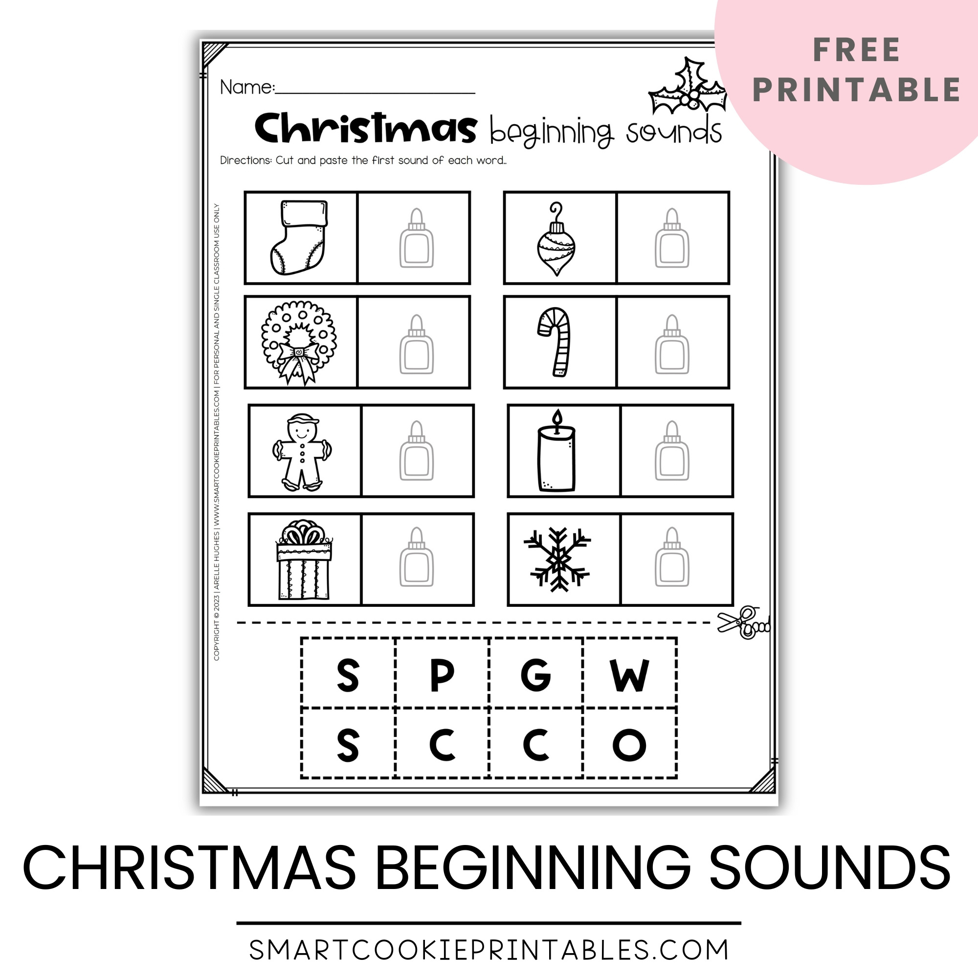 Christmas Beginning Sounds Cut And Paste Worksheets - Smart Cookie regarding Beginning Sounds Christmas Worksheets