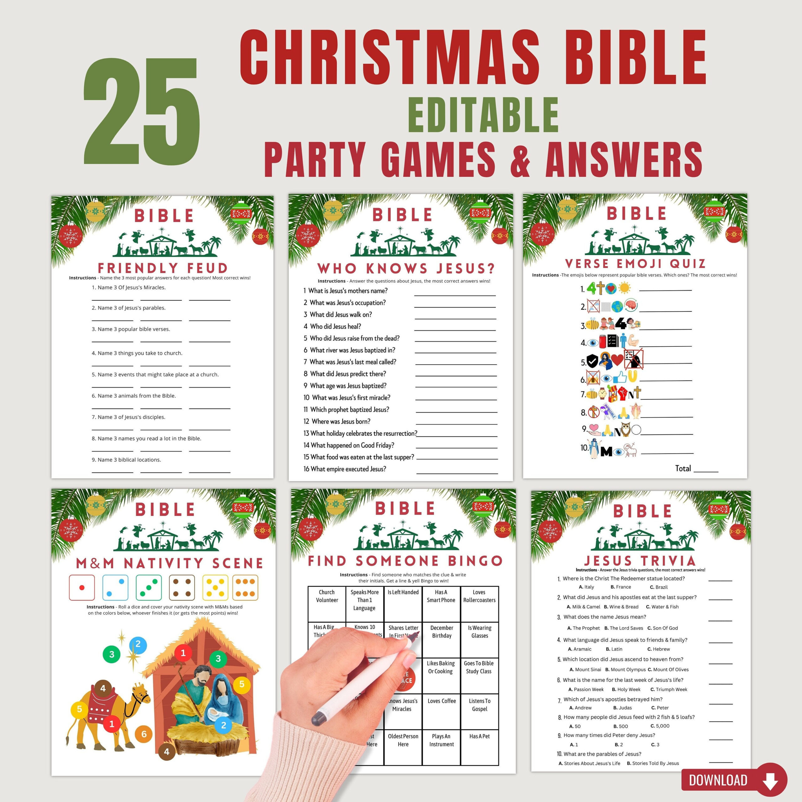Christmas Bible Games For Church Party | Editable Holiday Nativity throughout Christian Christmas Games For Adults Printable