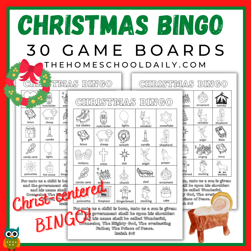 Christmas Bingo For Large Groups - The Homeschool Daily in Christmas Bible Bingo Printable