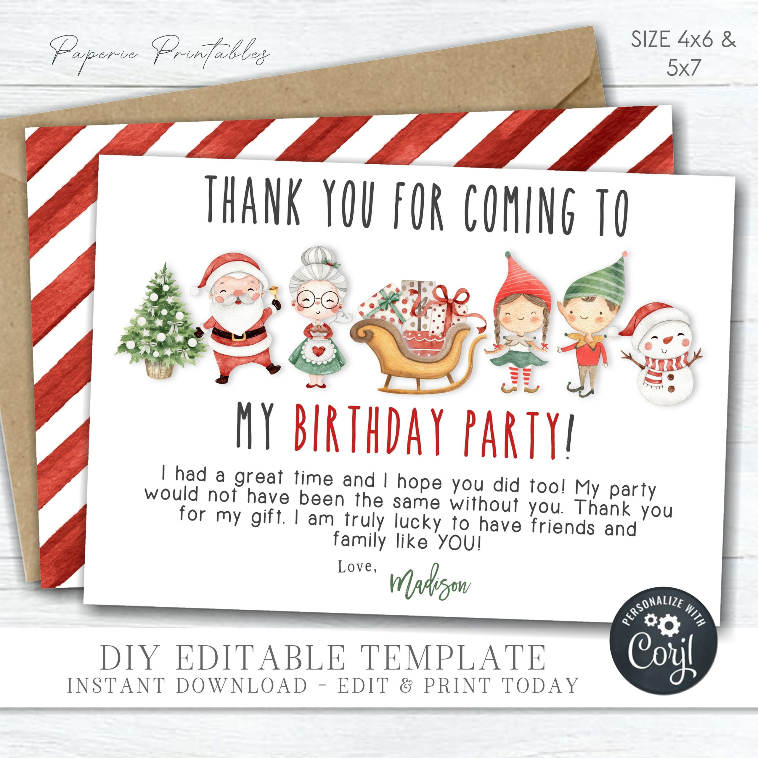 Christmas Birthday Thank You Card: Editable Diy Template (4X6 intended for Christmas Thank You Cards Printable
