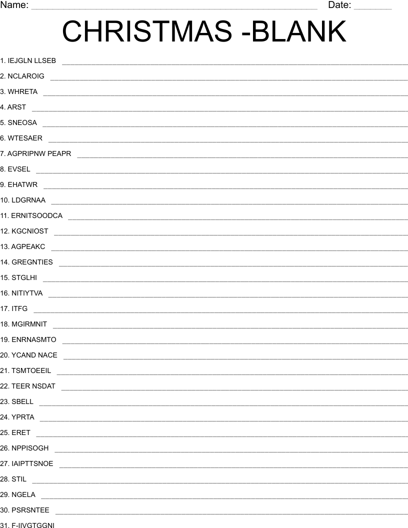 Christmas -Blank Word Scramble - Wordmint within Blank Slate Christmas Words Printable
