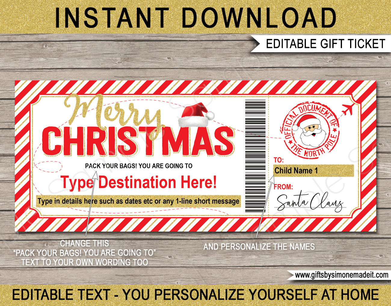 Christmas Boarding Pass From Santa Template - Red & Gold with regard to Free Printable Christmas Boarding Pass