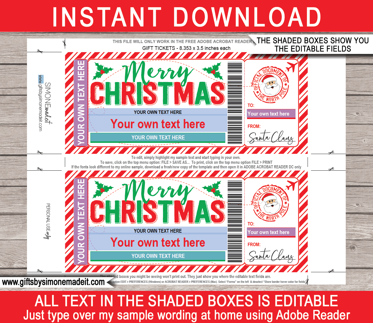 Christmas Boarding Pass From Santa Template - Red & Green inside Free Printable Christmas Boarding Pass