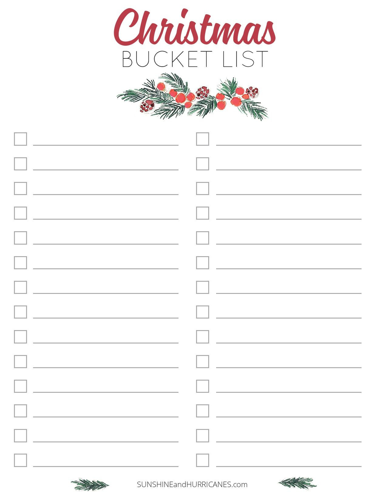 Christmas Bucket List Printable - Printable Party Favors inside Christmas Bucket List Printable Free